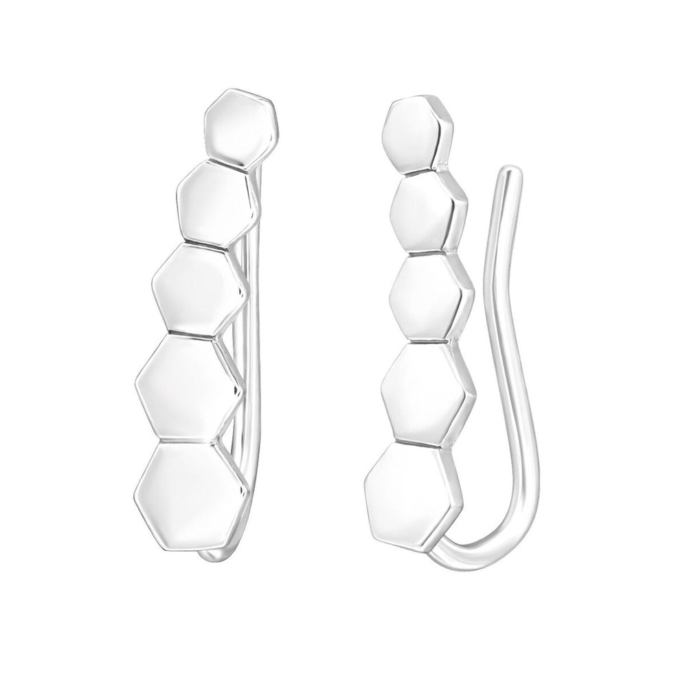 Sterling Silver Tiered Hexagon Ear Climbers