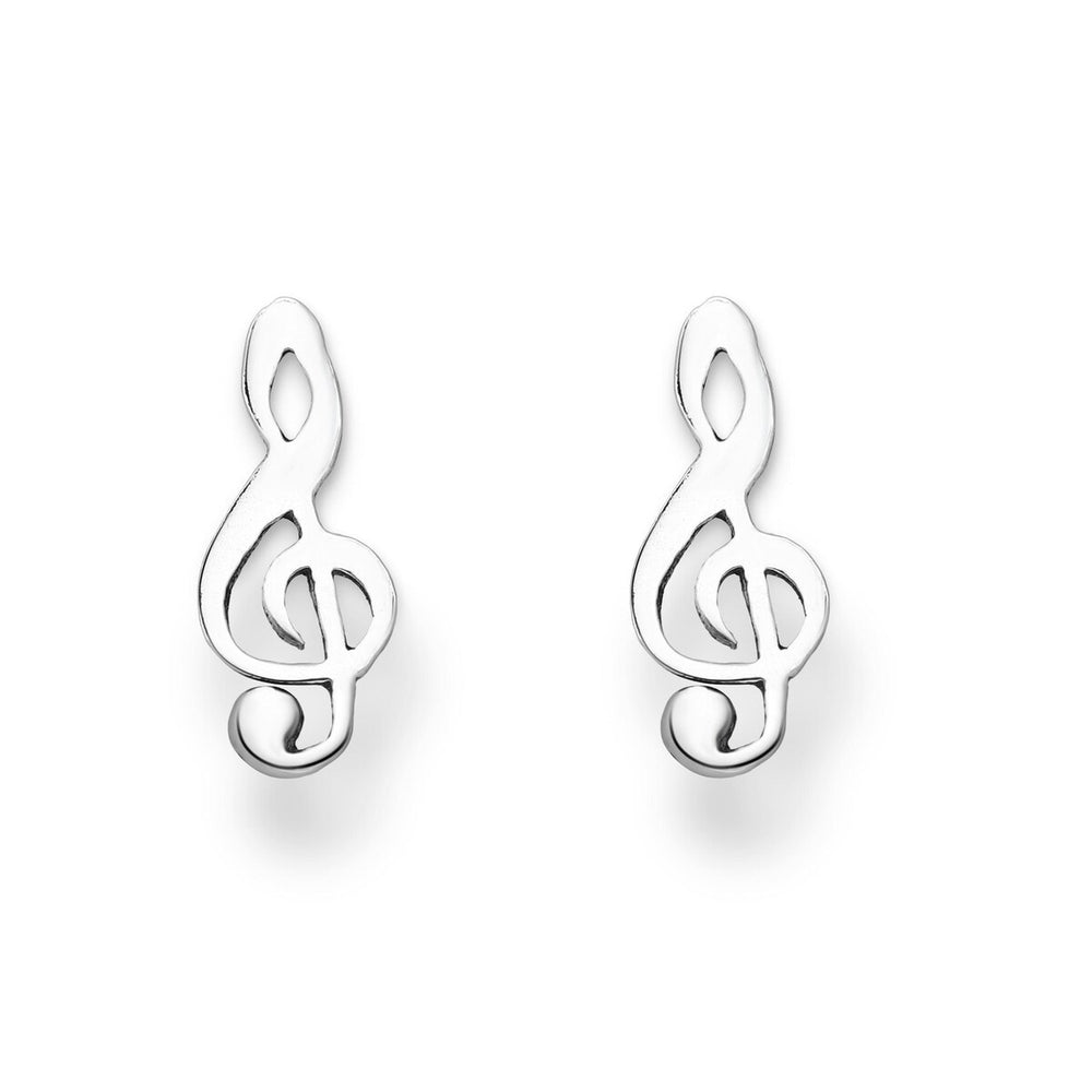 Sterling Silver Treble Clef Stud Earrings