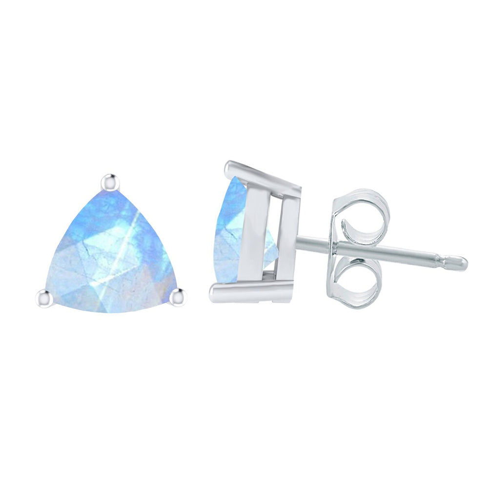 Sterling Silver Trillion Cut 4.00Ct Natural Moonstone Stud Earrings