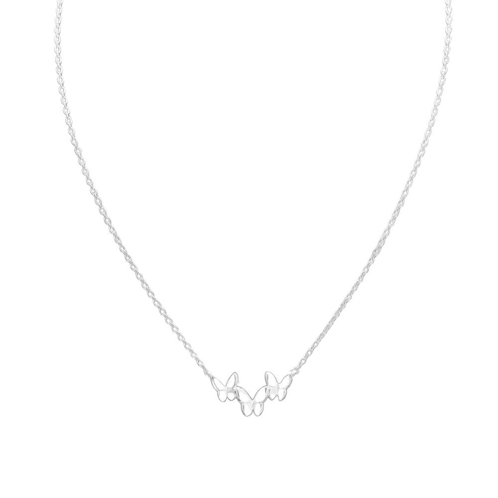 Sterling Silver Triple Butterfly Pendant Necklace - White