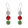 Sterling Silver Triple Pave Crystal Fireball Earring in Green, Red, and White Crystals