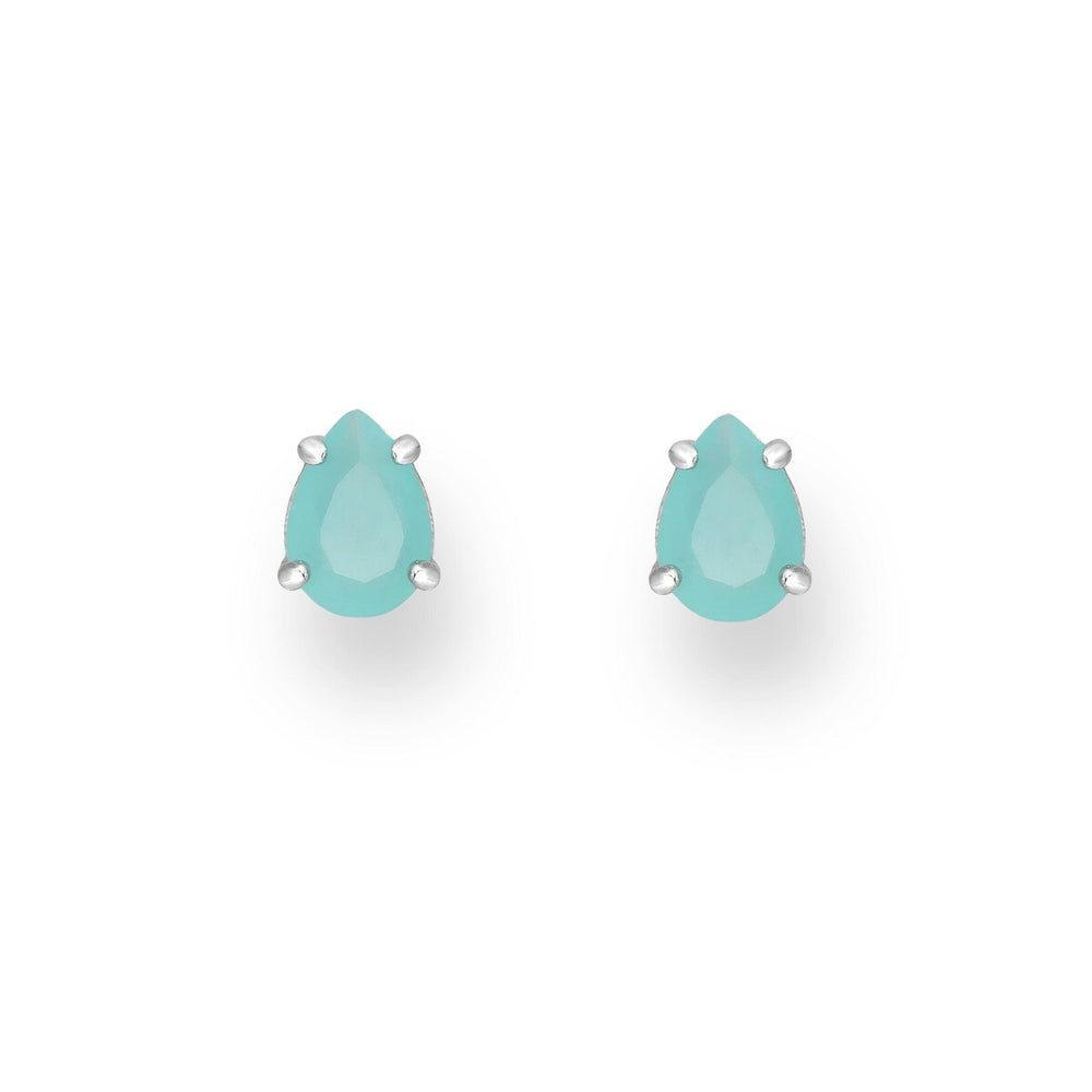 Sterling Silver Turquoise Cubic Zirconia Teardrop Prong Set Stud Earrings