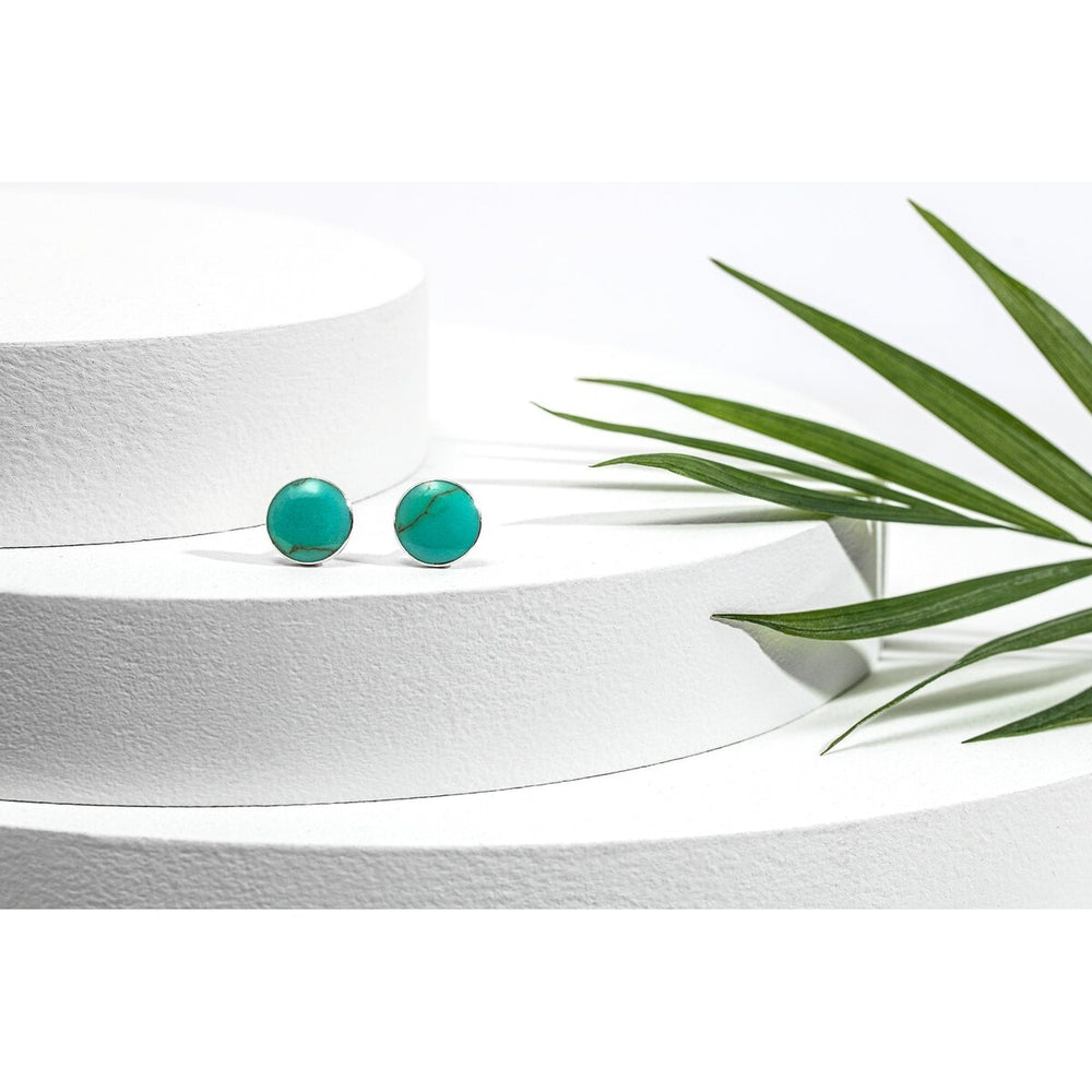 Sterling Silver Turquoise Round Stud Earrings