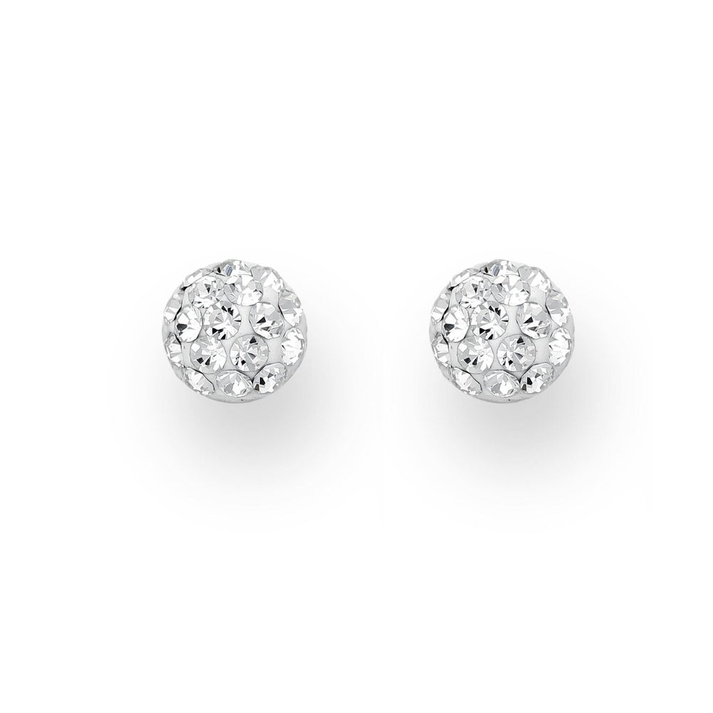 Sterling Silver White Cubic Zirconia Shamballa Stud Earrings