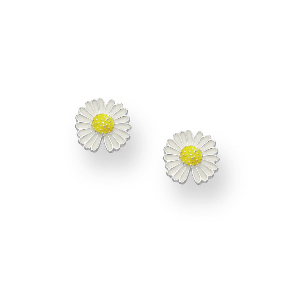 Sterling Silver White Daisy Stud Earrings