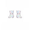 Sterling Silver White Lab Opal Cat Stud Earrings