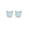 Sterling Silver White Lab Opal Cat Stud Earrings