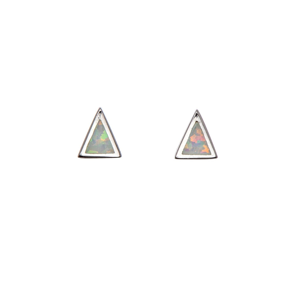 Sterling Silver White Opal Triangle Stud Earrings