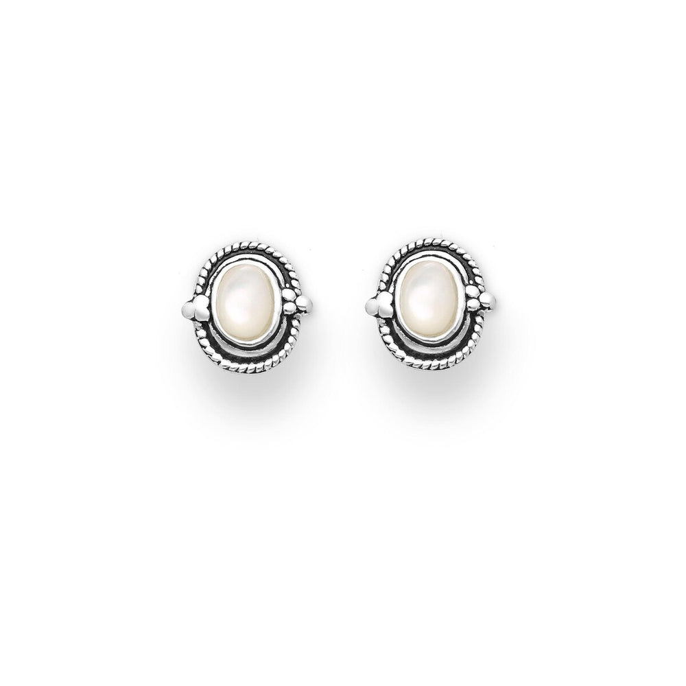 Sterling Silver White Oval Stud Earrings