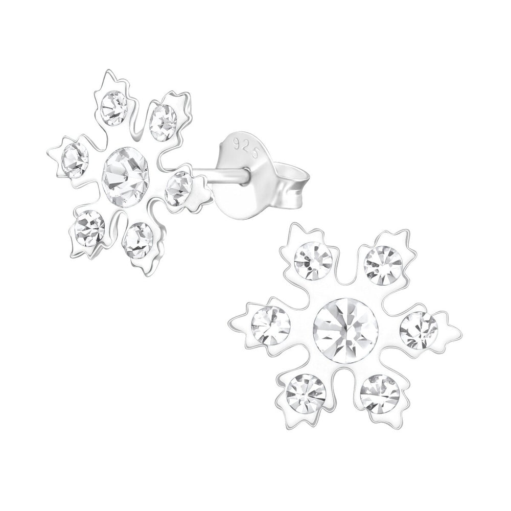 Sterling Silver White & Clear CZ Snowflake Dainty Stud Earrings