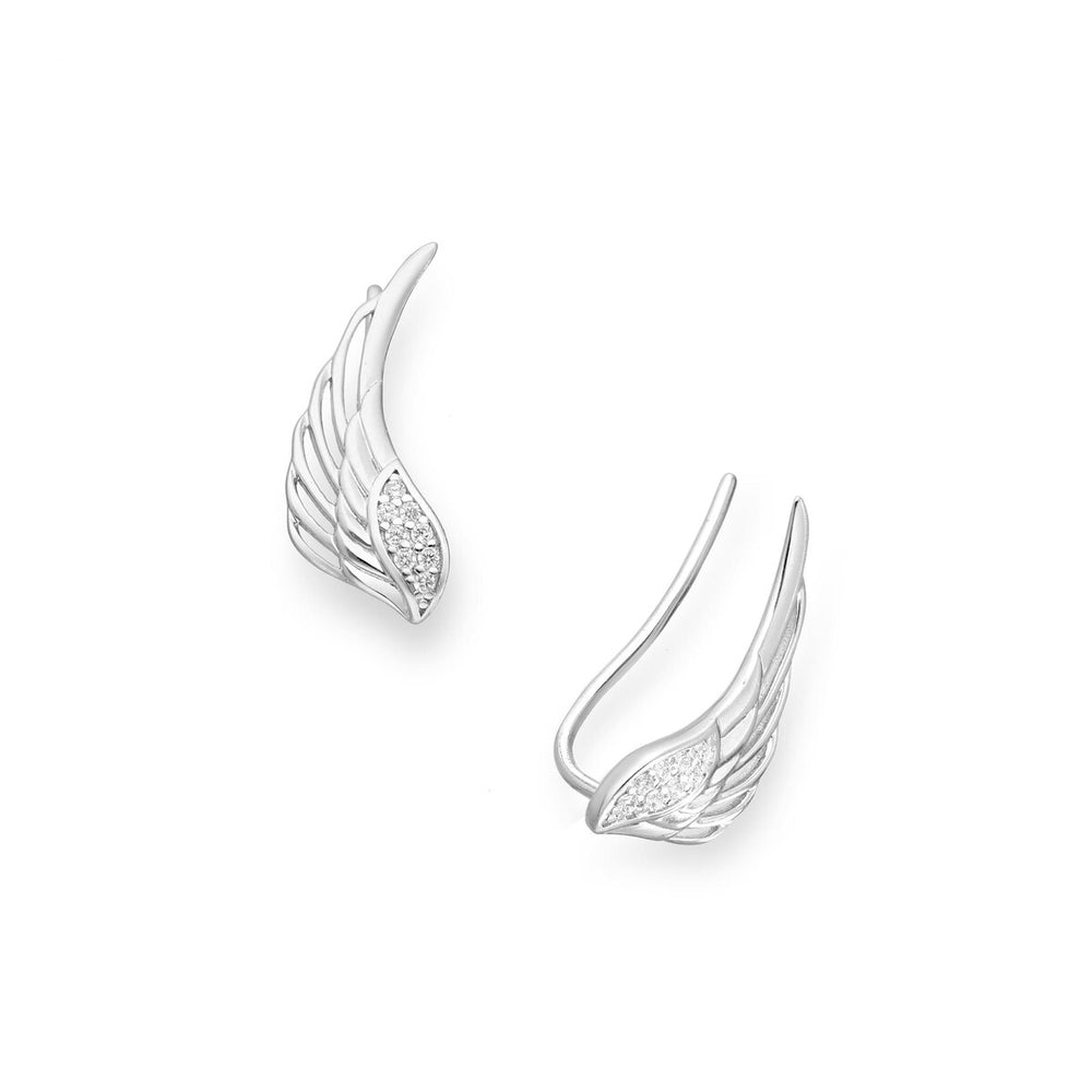 Sterling Silver Wing Crawler Earrings with Cubic Zirconia