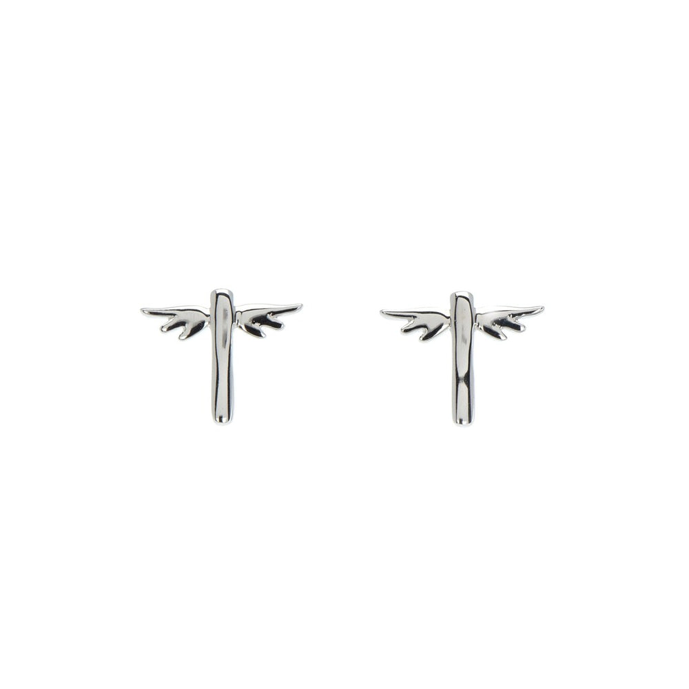 Sterling Silver Winged Bar Stud Earrings