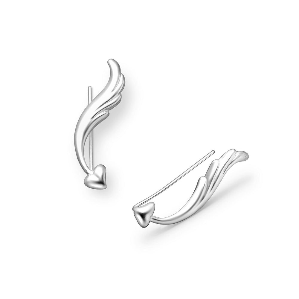 Sterling Silver Winged Heart Ear Climbers