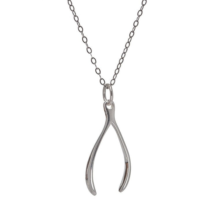 Sterling Silver Wish Bone Pendant Necklace - White