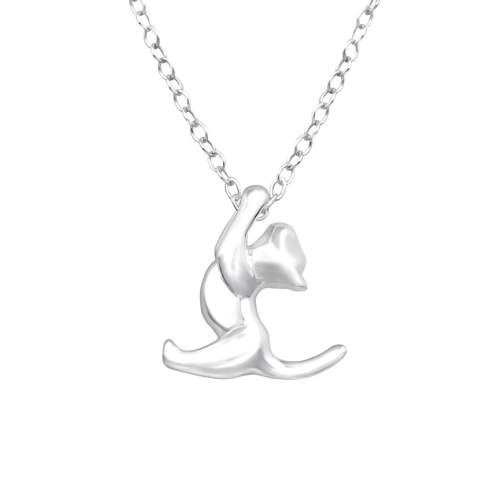 Sterling Silver Yoga Cat Pendant Necklace - Ag Sterling - White