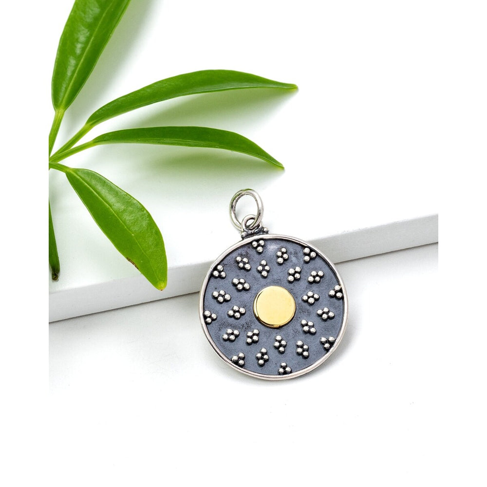 Sterling Silver & Black Fur Moon & Stars Pendant - White