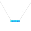 Sterling Silver & Blue Lab Opal Horizontal Bar Pendant Necklace - White