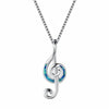 Sterling Silver & Blue Lab Opal Treble Clef Music Note Pendant Necklace - White