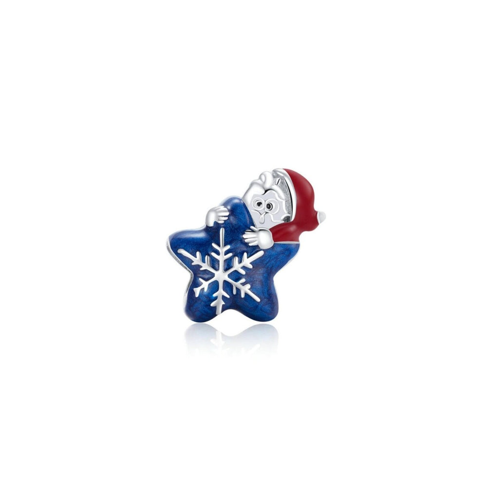 Sterling Silver & Blue Snowflake & Santa Charm