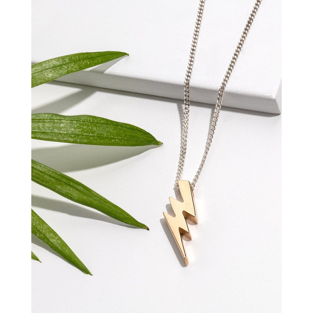 Sterling Silver & Bronze Lightning Pendant Necklace - White