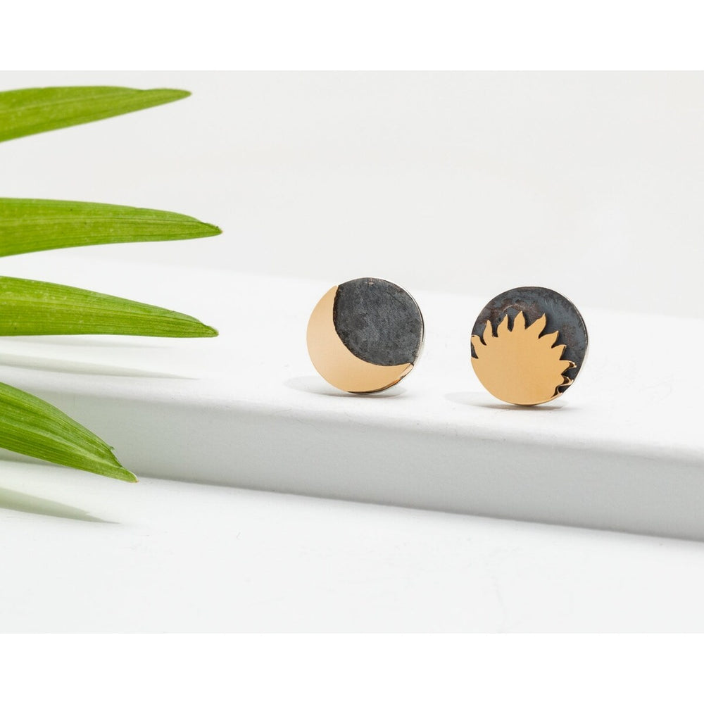 Sterling Silver & Bronze-Plated Moon & Sun Stud Earrings