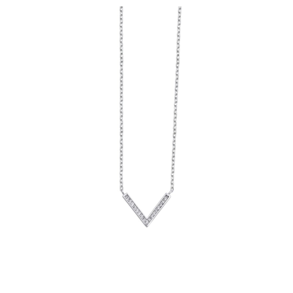 Sterling Silver & CZ Chevron Pendant Necklace - White