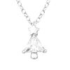 Sterling Silver & CZ Christmas Tree Pendant Necklace - White