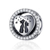 Sterling Silver & CZ Circular Cats in Heart Bracelet Charm