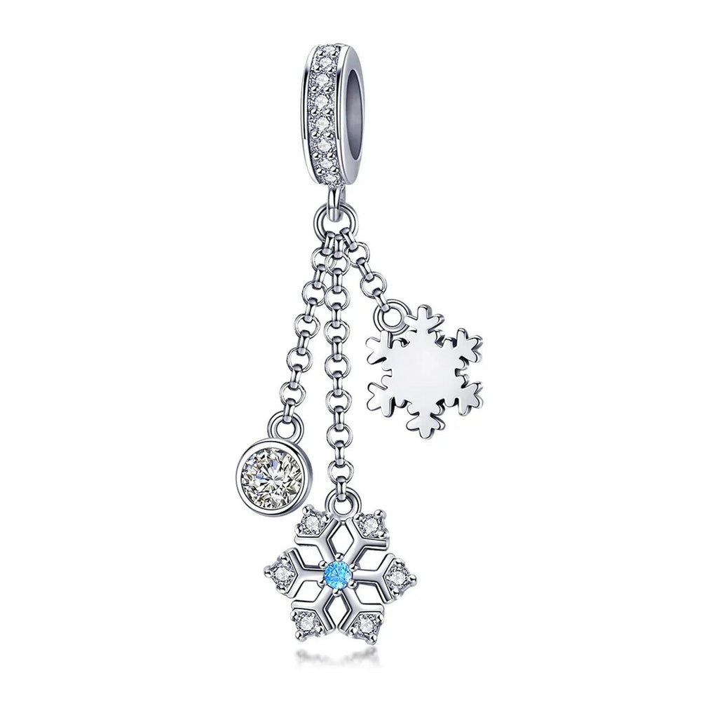 Sterling Silver & CZ Clear and Aqua Dangling Snowflake Charm