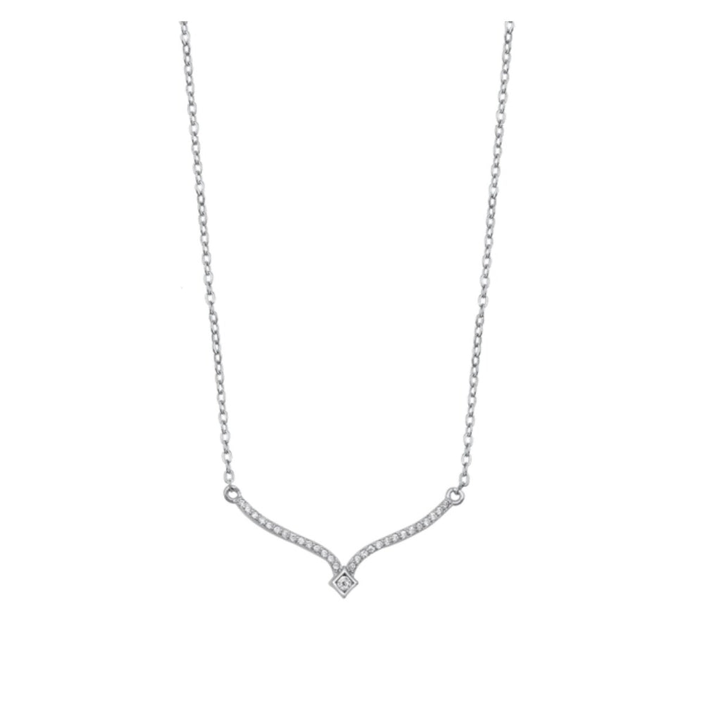 Sterling Silver & CZ Curved Elegant Necklace - White