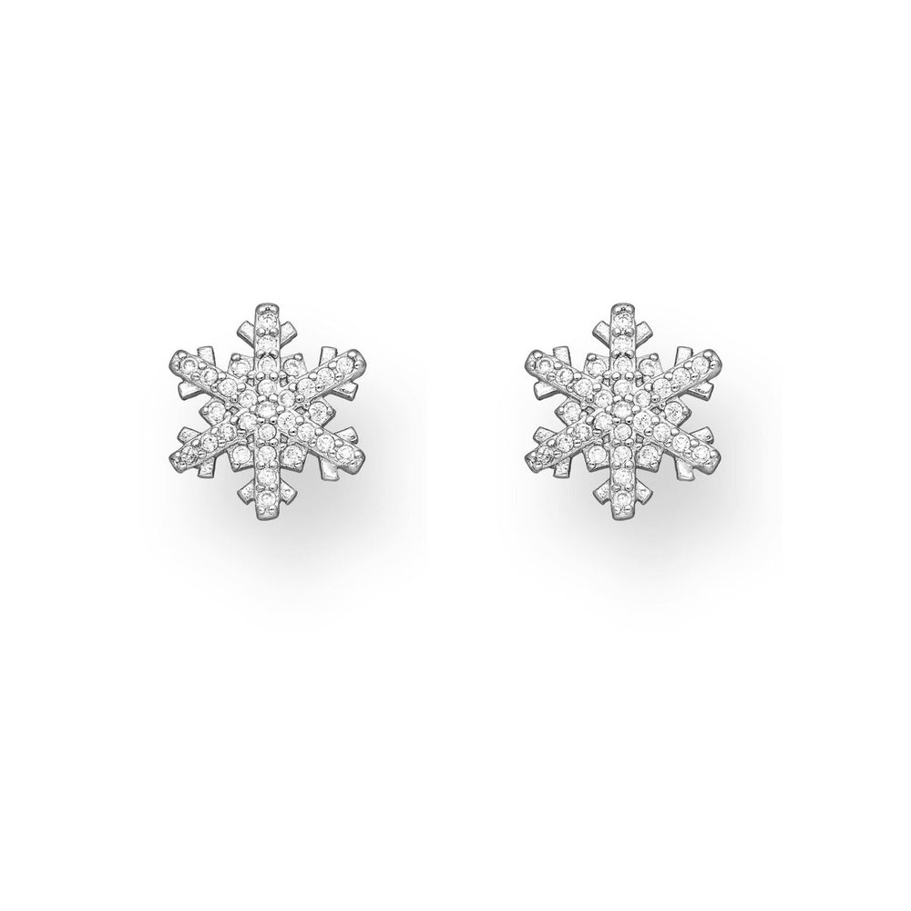 Sterling Silver & CZ Encrusted Snowflake Stud Earrings