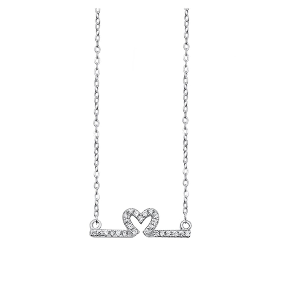 Sterling Silver & CZ Heart Line Pendant Necklace - White