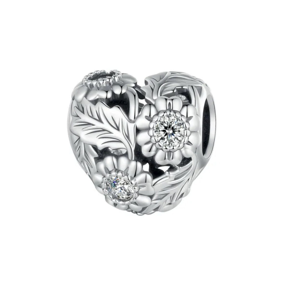 Sterling Silver & CZ Nature Inspired Heart Charm