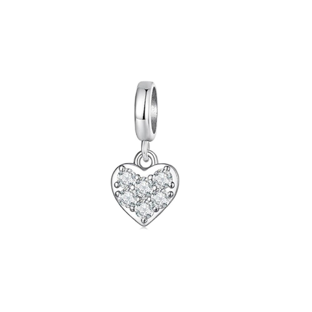 Sterling Silver & CZ Pave Heart Dangling Bracelet Charm