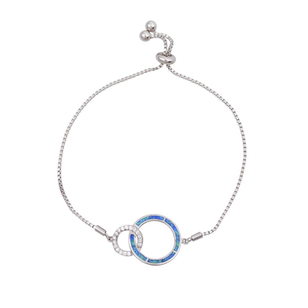 Sterling Silver & CZ Pave Interlocked Blue Lab Opal Adjustable Bracelet - Clear