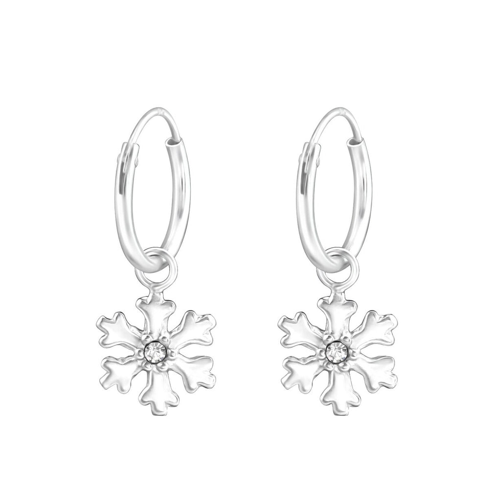 Sterling Silver & CZ Snowflake Huggie Hoop Earrings