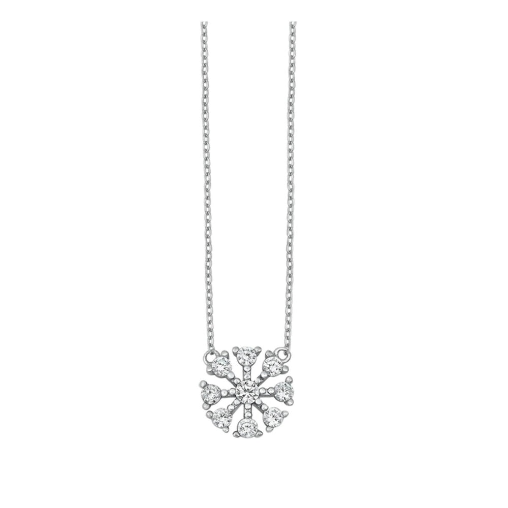 Sterling Silver & CZ Snowflake Pendant Necklace - White