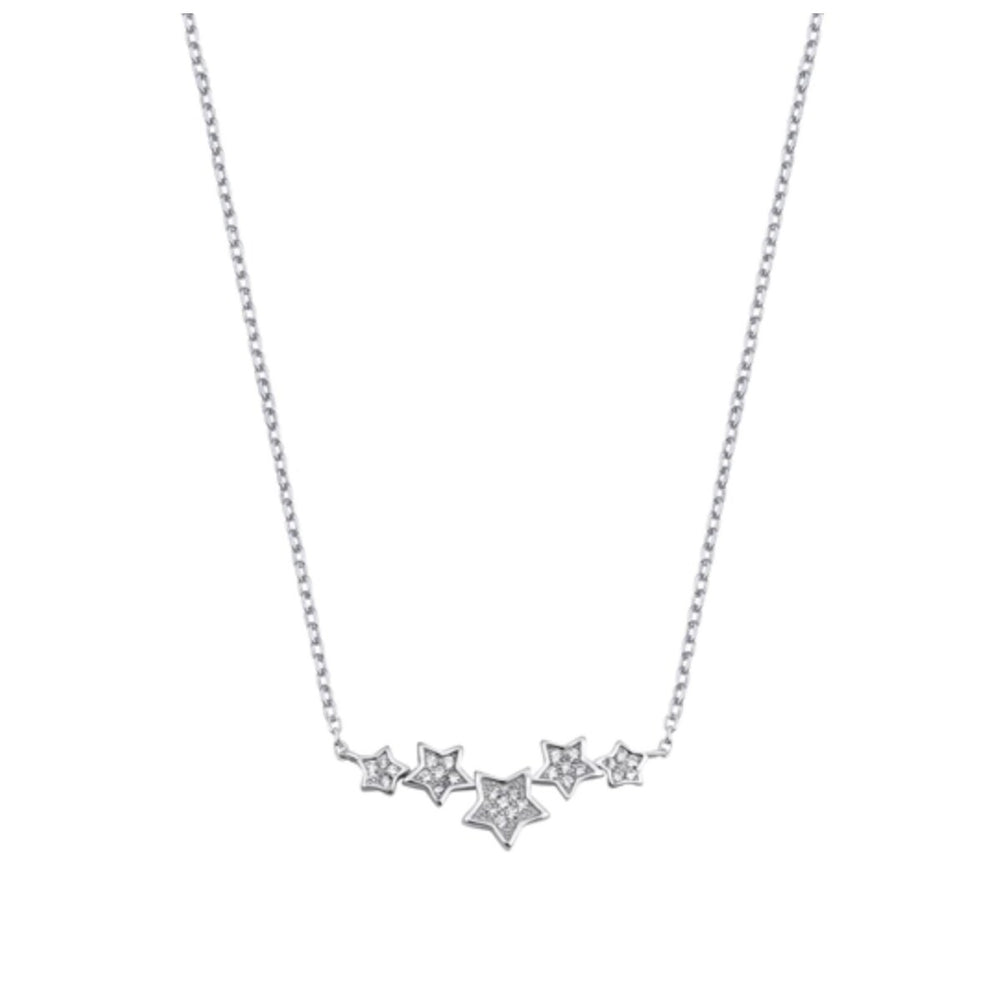 Sterling Silver & CZ Star Clustered Pendant Necklace - White