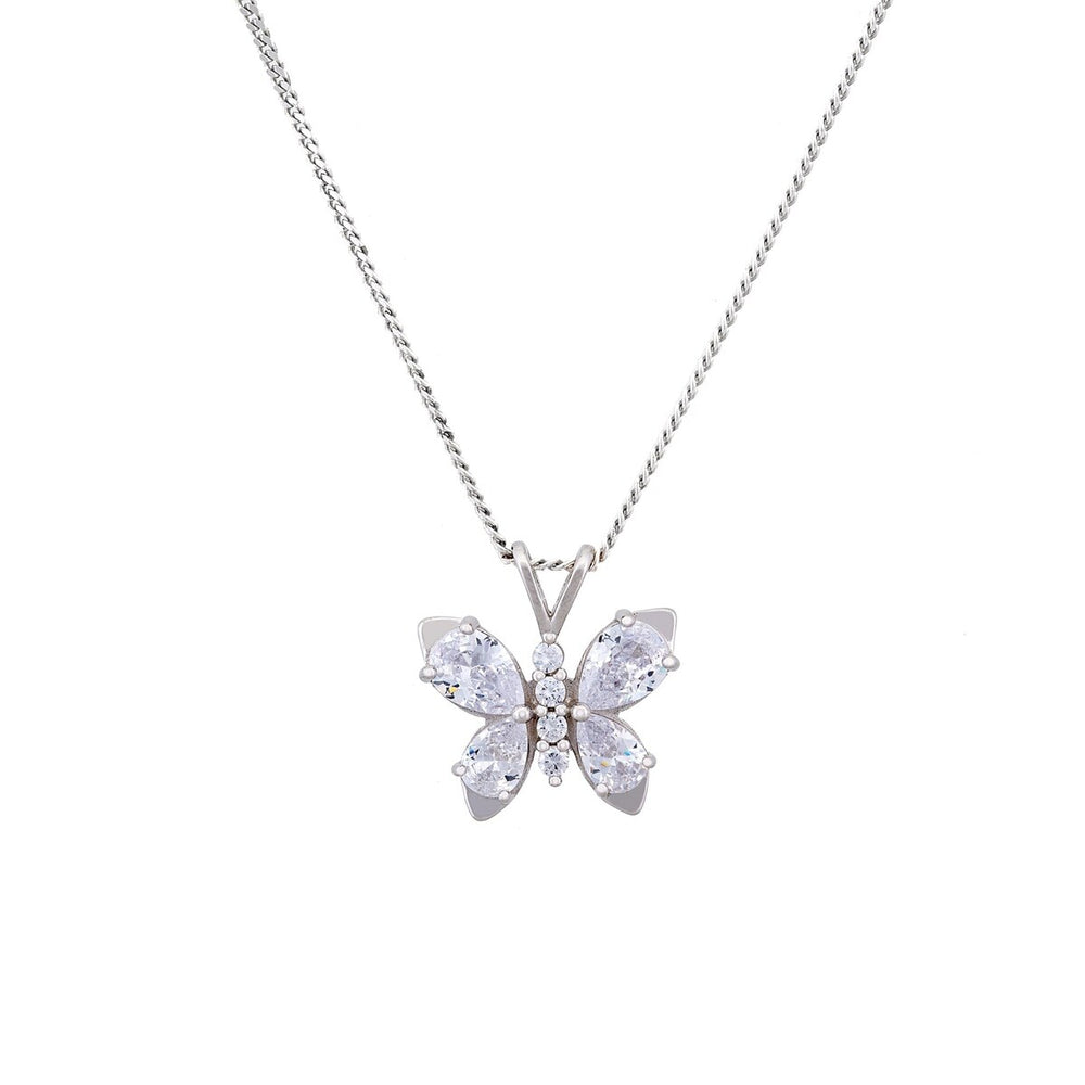 Sterling Silver & Cubic Zirconia Butterfly Pendant Necklace - White