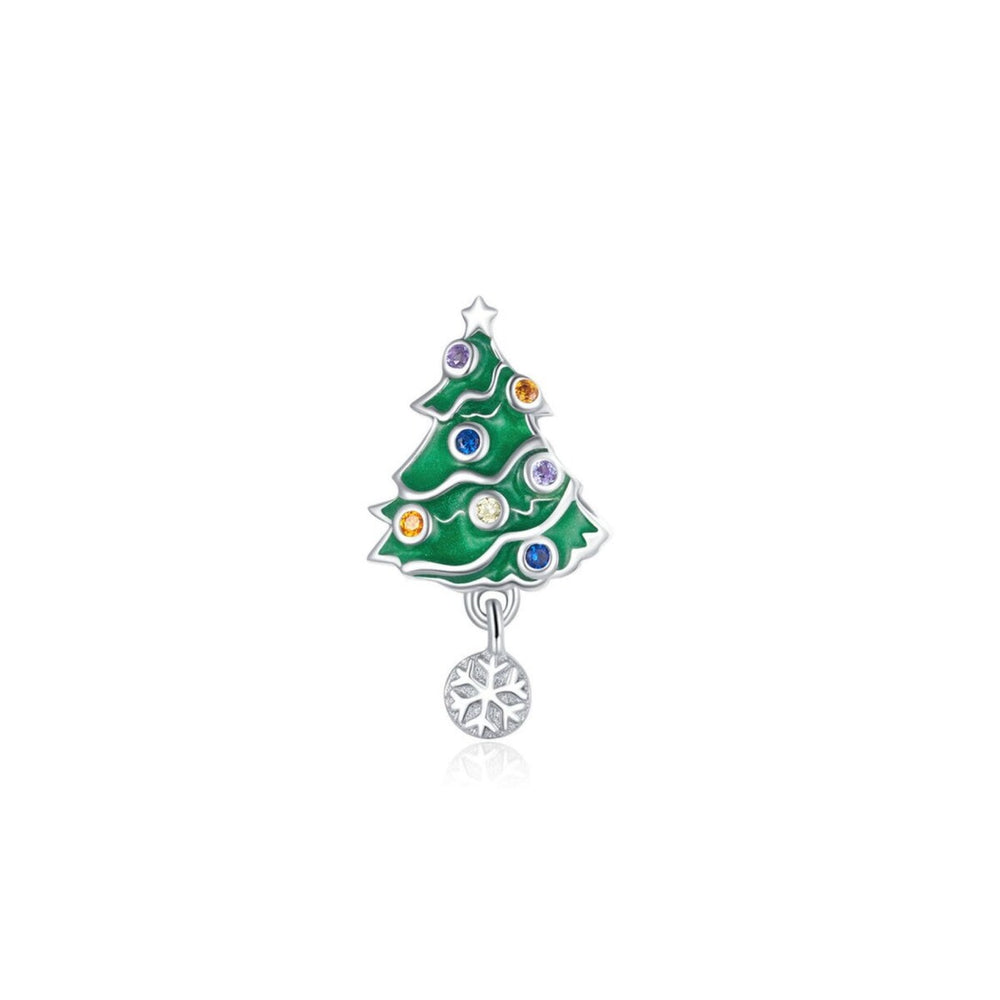 Sterling Silver & Cubic Zirconia Christmas Tree & Snowflake Charm