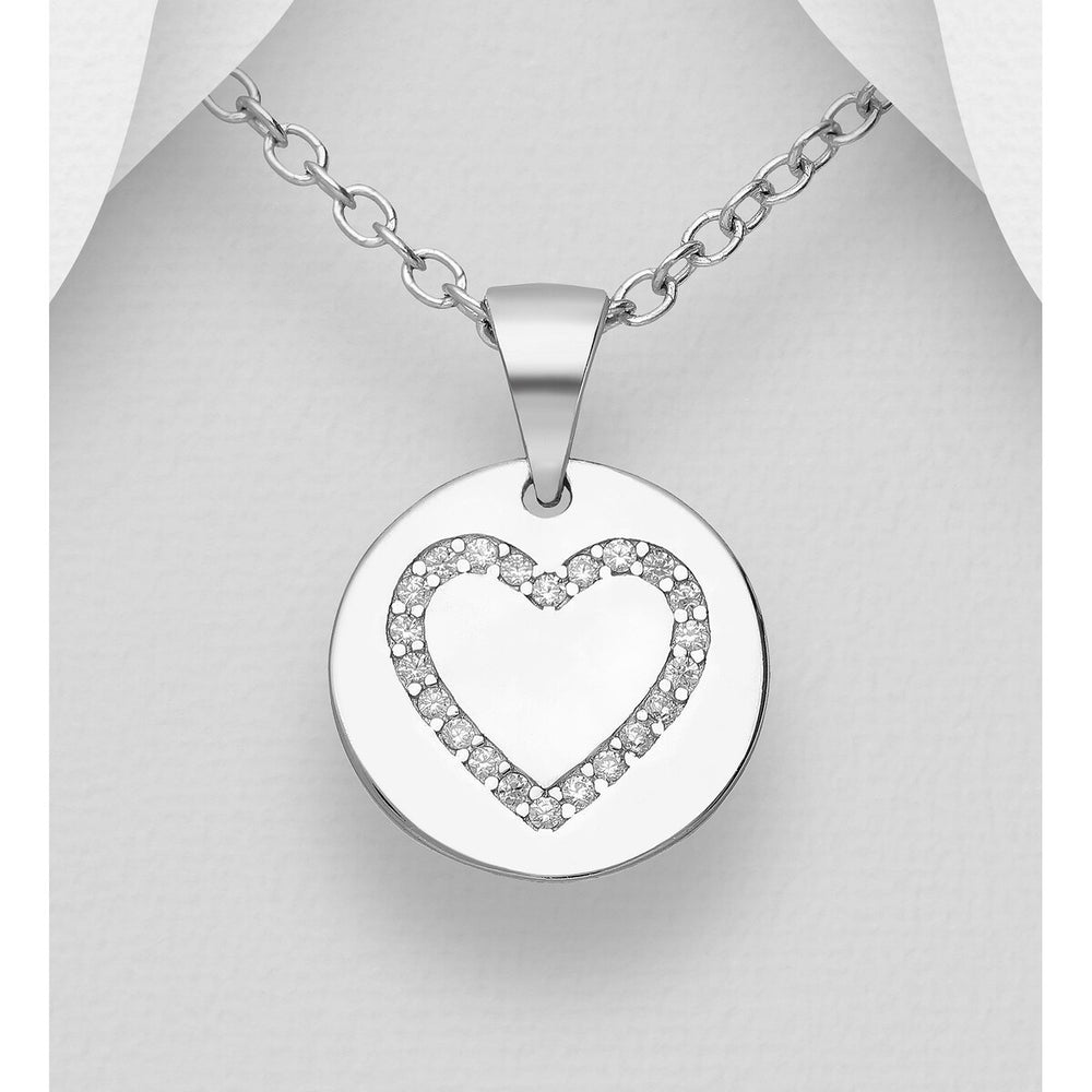 Sterling Silver & Cubic Zirconia Disc Heart Pendant Necklace - White