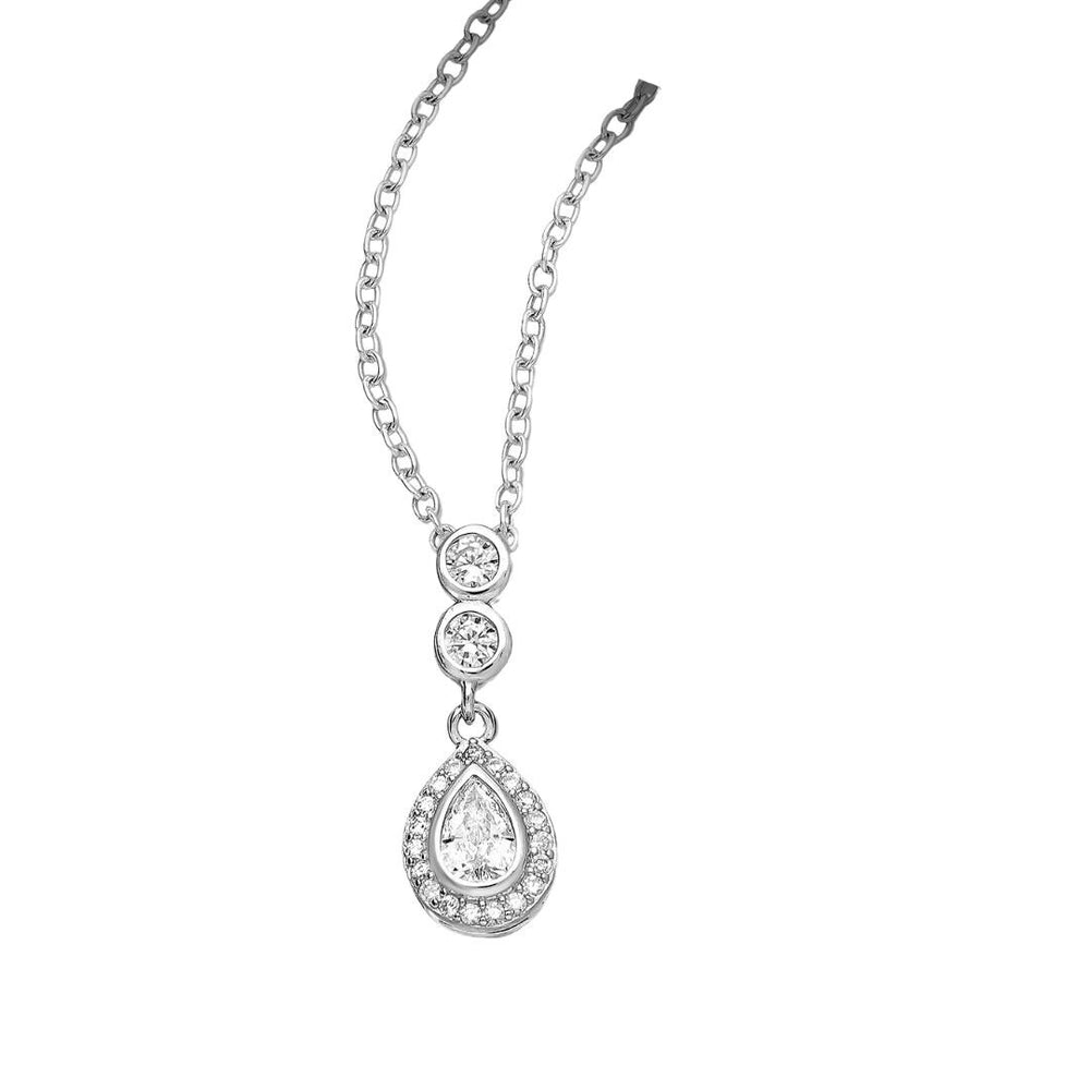 Sterling Silver & Cubic Zirconia Droplet Halo Pendant Necklace - White