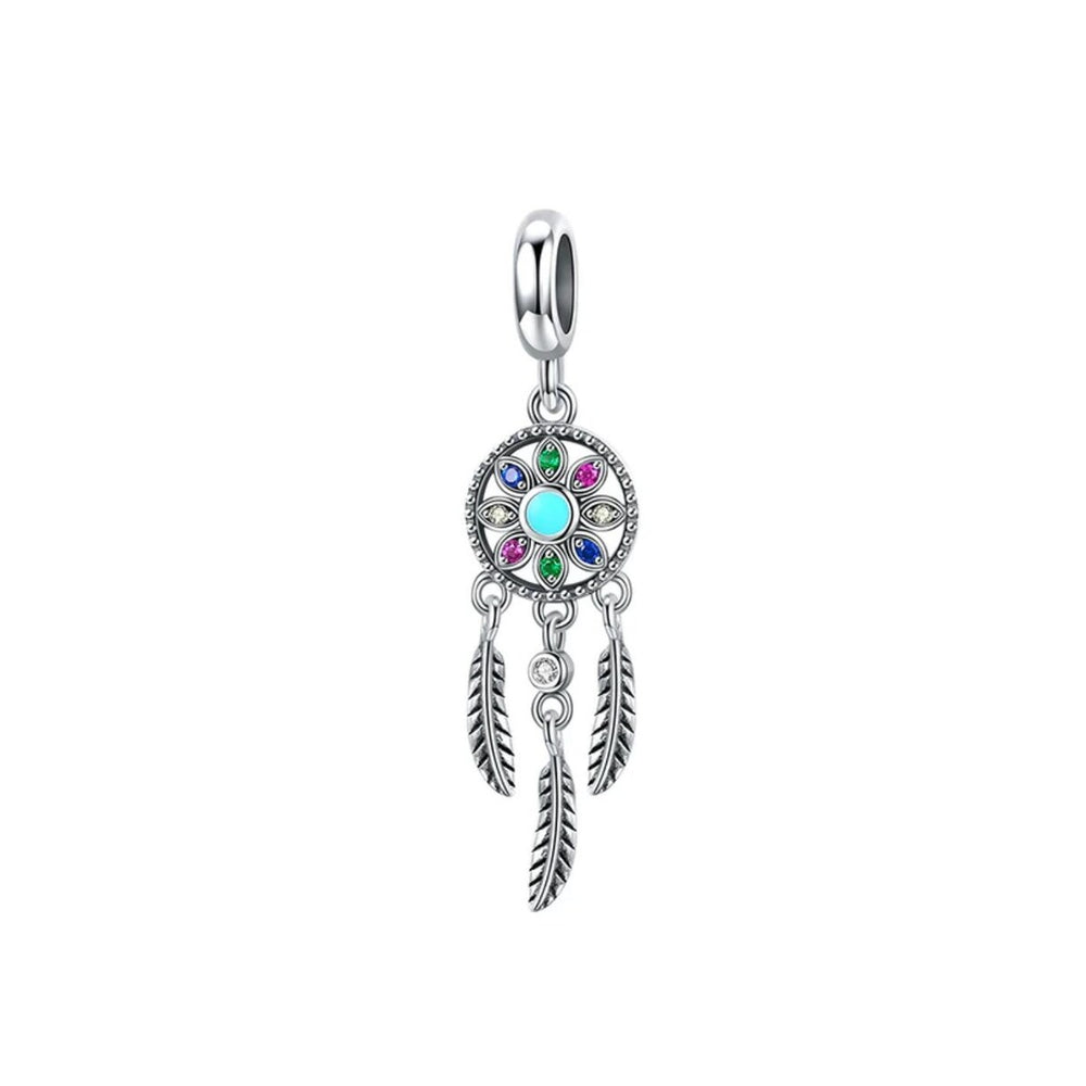 Sterling Silver & Cubic Zirconia Flower Feather Charm