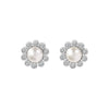 Sterling Silver & Cubic Zirconia Flower Stud Earrings with Pearl