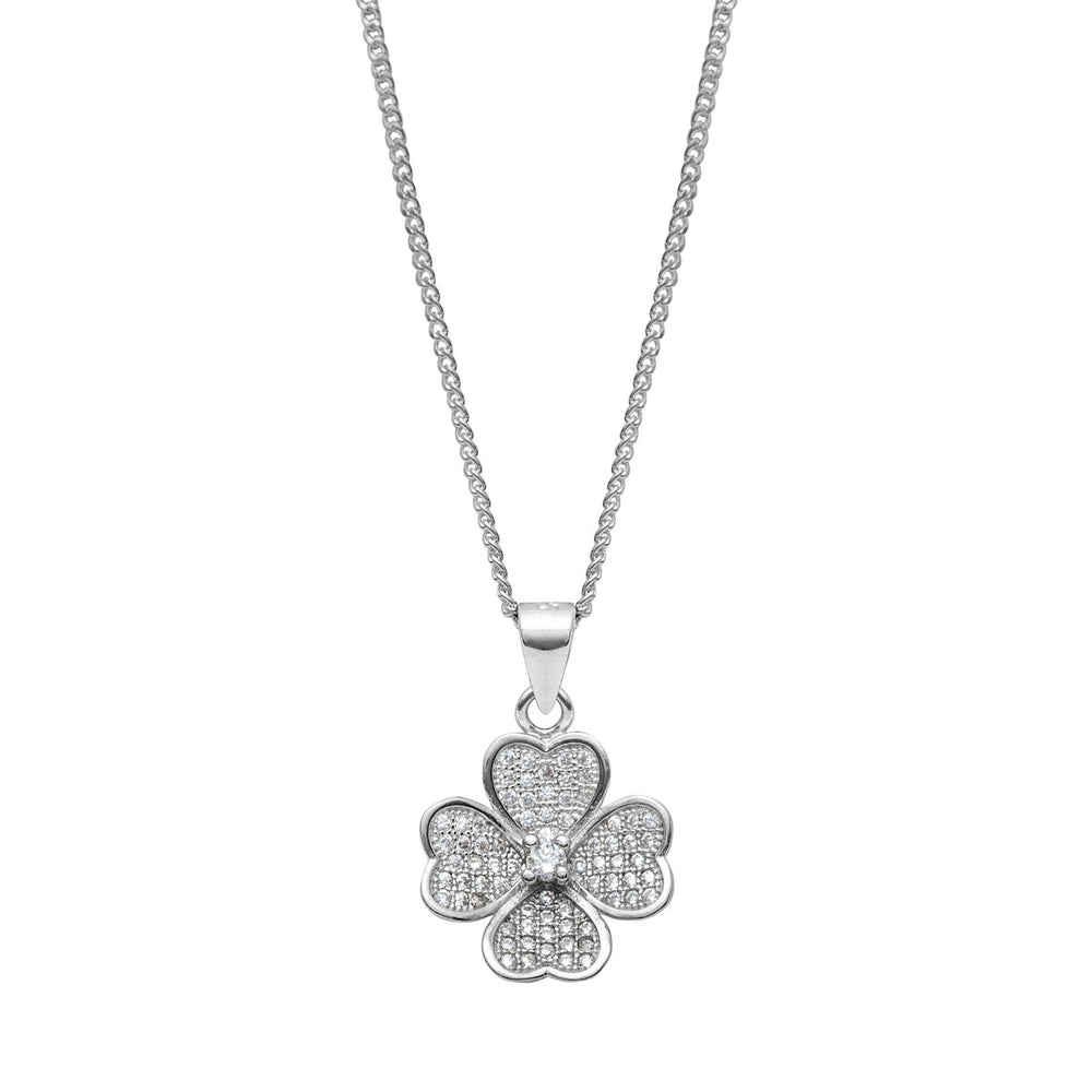 Sterling Silver & Cubic Zirconia Four Leaf Clover Pendant Necklace - White