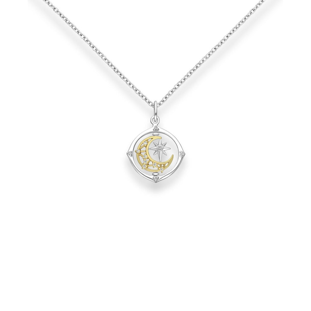 Sterling Silver & Cubic Zirconia Moon Star Pendant Necklace - White