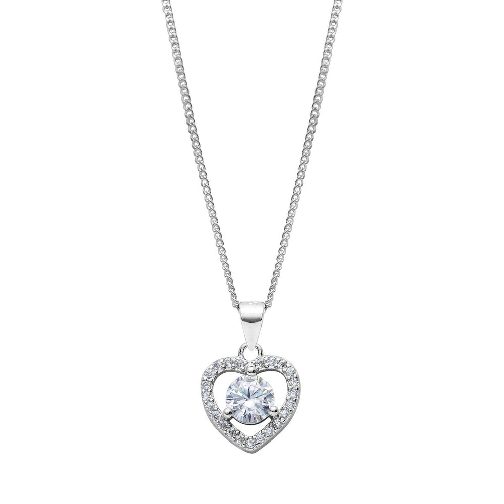 Sterling Silver & Cubic Zirconia Open Heart Pendant Necklace - White