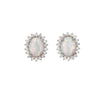 Sterling Silver & Cubic Zirconia Oval Stud Earrings with Lab-Created White Opal