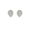 Sterling Silver & Cubic Zirconia Pear Stud Earrings with Lab- Created White Opal