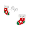 Sterling Silver & Cubic Zirconia Red Christmas Stocking Stud Earrings